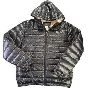 Lacoste‎ Puffer Jacket Hooded Black Shiny Lightweight Men Size 54 LARGE